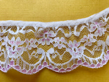 Quality Nottingham Frilled/Gathered Lace. Ivory/Gold 6.5 cm/2.5"