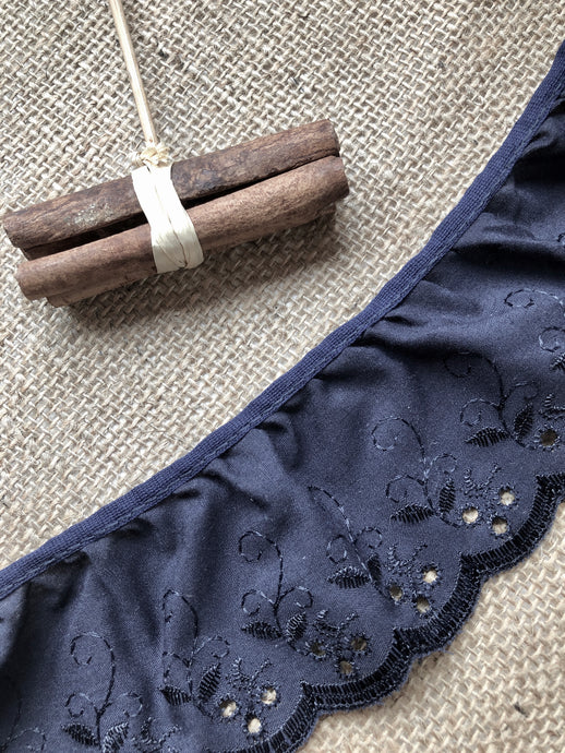 Navy Blue Cotton Broderie Anglaise Gathered Lace 3