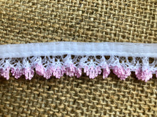 Pretty Frilled Gathered Nottingham Lace 3/4" 1.7 cm White or White/Pink