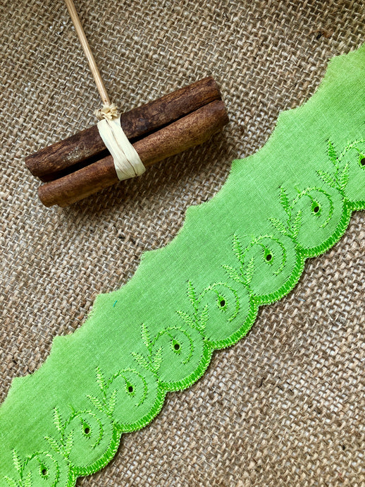 Bright Green Cotton  Broderie Anglaise Lace 5 cm/2