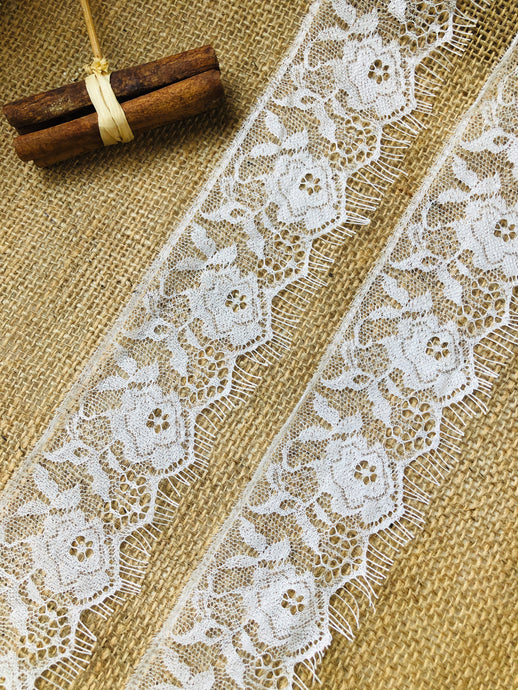 Pale Ivory Delicate Gossamer Lace with Eyelash Edges  2.5