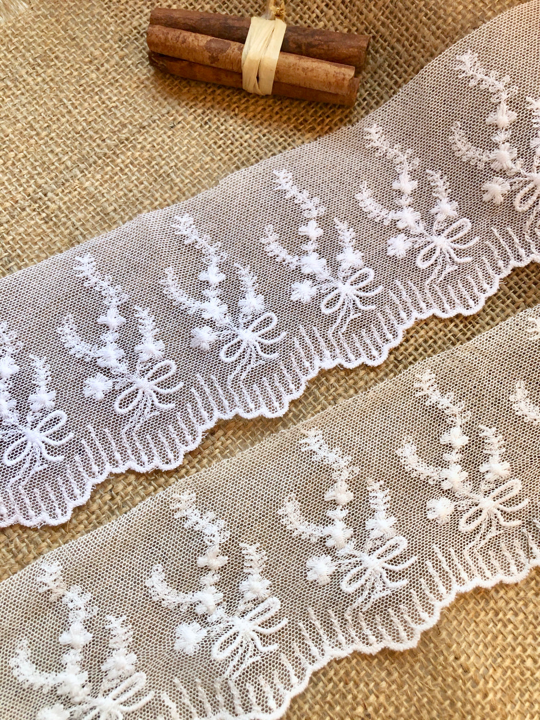Vintage French Cotton Tulle Lace Trim  White Lace 8 cm/ 3