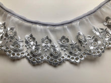 Silver Grey Embroidered Voile Gathered  Lace Trim 6 cm/2.25"