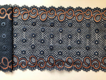 Dusky Petrol Blue/Orange Two-Tone Wide Stretch Lace   17cm/6.75"