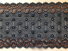 Dusky Petrol Blue/Orange Two-Tone Wide Stretch Lace   17cm/6.75"