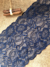 Navy Blue Soft Stretch French Lace   18 cm/7"