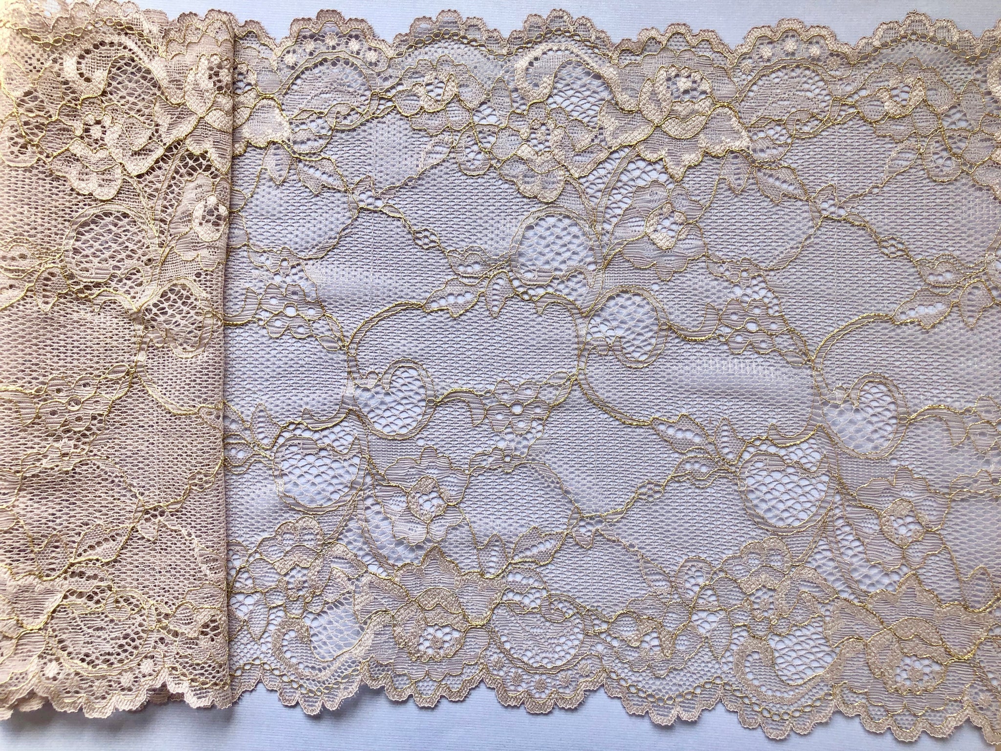 Beige Skin tone /Gold two tone Stretch Lace Wide 23cm/9