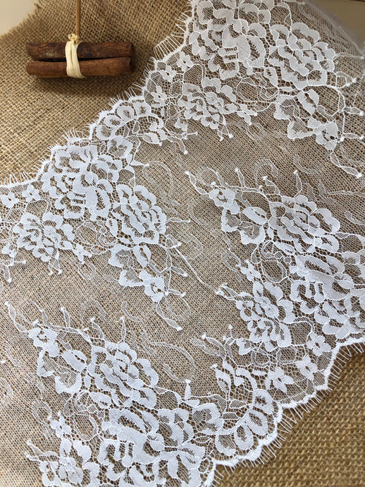 Ivory Wide Bridal Eyelash Lace Flounce  25 cm/10