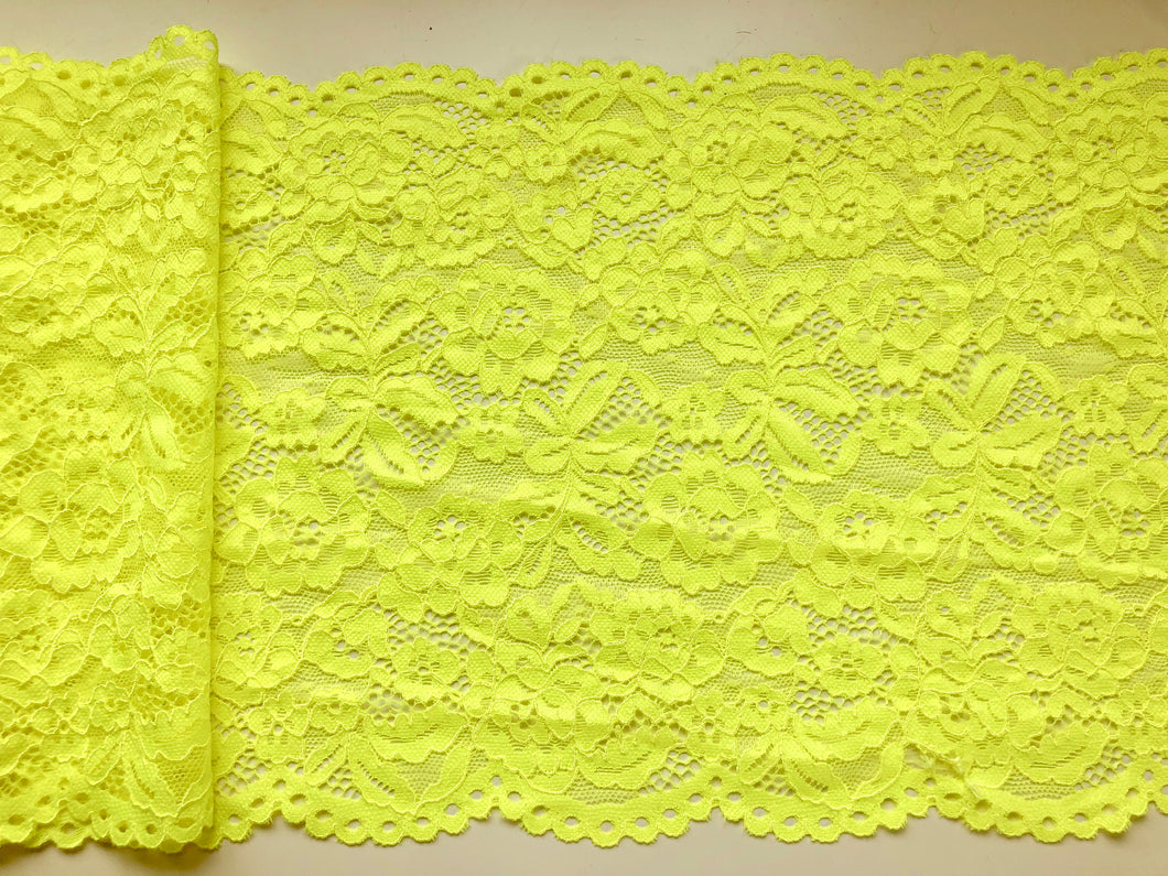 Beautiful Bright Yellow Lime Stretch Wide Lace 22 cm/9   – The Lace Co.