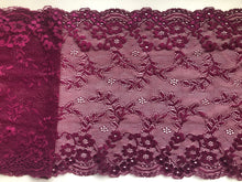 Burgundy Wide Quality Stretch Scalloped Lace   22 cm/8.75"