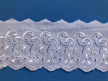 Quality Cotton White Broderie Anglaise Embroidered Lace Trim 3"