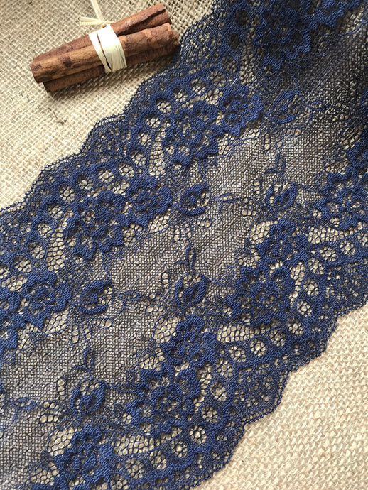Navy Blue Delicate Clipped Lace Wide 7.5