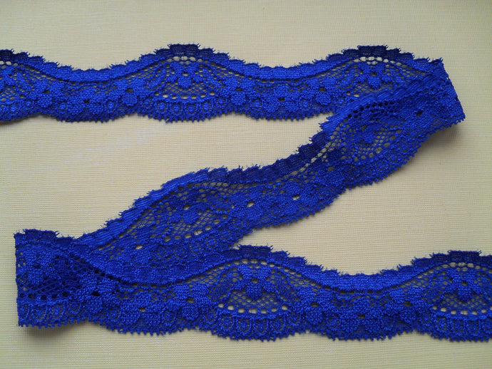 Cobalt Blue Stretch French Cut-Out Lace 3cm/1.25