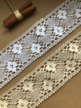 White or Natural Ecru Cotton Crochet Insertion Nottingham Cluny Lace  7 cm.2.75"