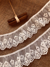 Ivory Voile Broderie Anglaise Embroidered Gathered Lace 5.5cm/2.25"