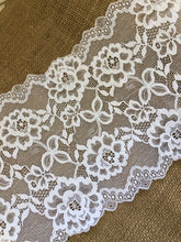 White Wide Floral Stretch Scalloped Lace Trim 20cm/8"