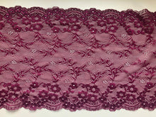 Burgundy Wide Quality Stretch Scalloped Lace   22 cm/8.75"