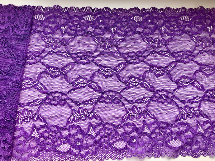 Deep Lilac Purple Wide Quality Stretch Scalloped Lace   27 cm/10.5