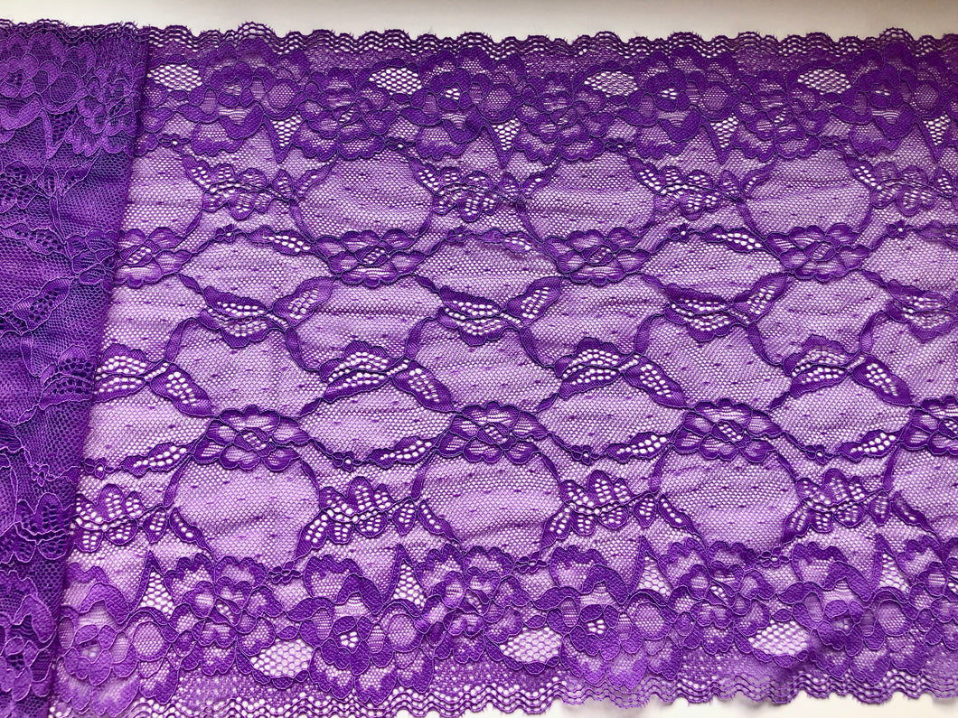 Deep Lilac Purple Wide Quality Stretch Scalloped Lace   27 cm/10.5