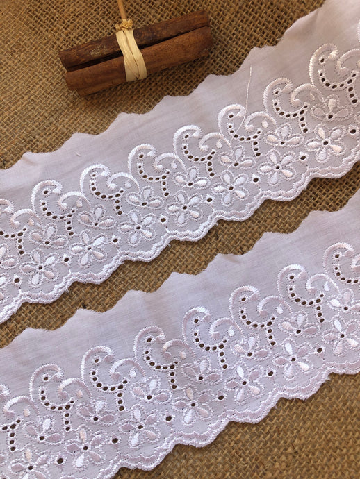 Quality Cotton White Broderie Anglaise Embroidered Lace Trim 3
