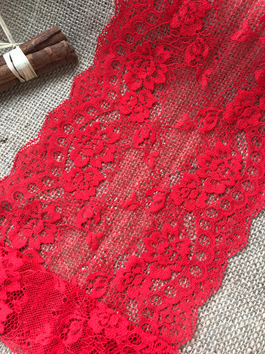 Red Delicate Clipped Lace Wide 7.5