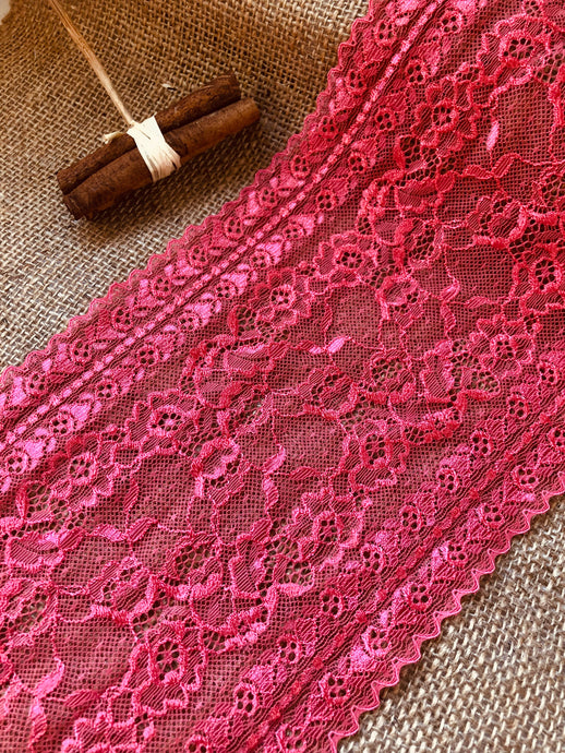 Deep Coral Pink Soft Stretch Wide Lace 16 cm/6.5
