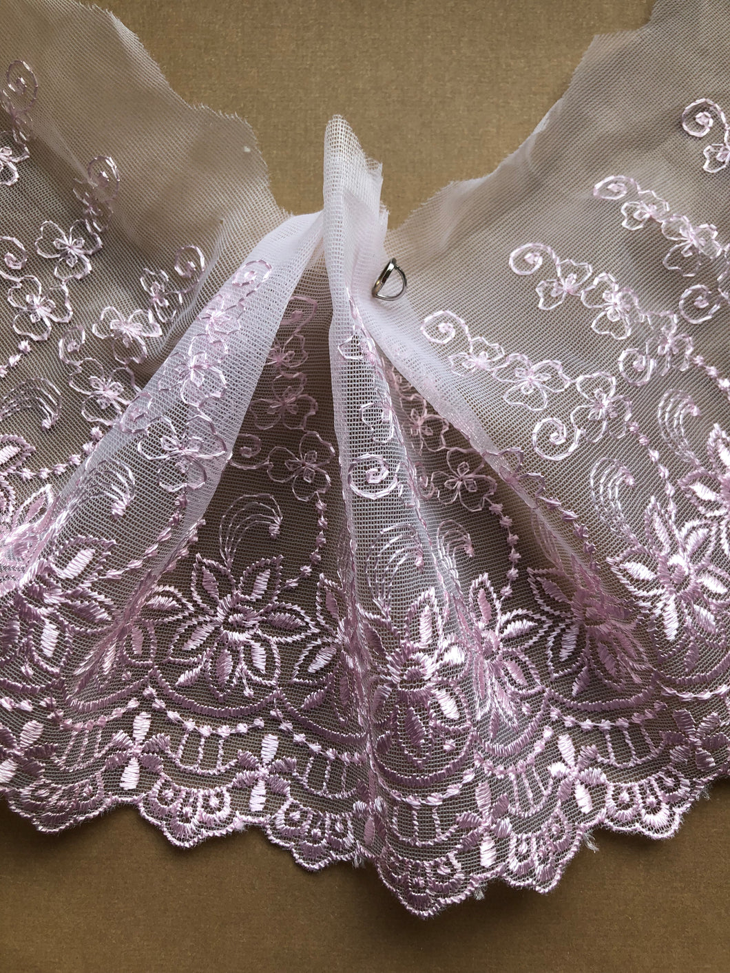 Pink Embroidered Voile Scalloped Lace 15 cm/6