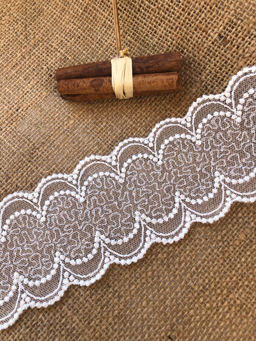 Premium French  Ivory Embroidered Tulle Bridal Lace Trim 7.5 cm/3
