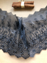 Black Embroidered Voile Scalloped Lace 15 cm/6"