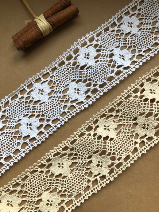 Insertion au crochet en coton blanc ou écru naturel Nottingham Cluny Lace 7 cm.2.75