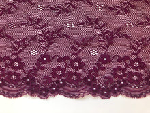 Burgundy Wide Quality Stretch Scalloped Lace   22 cm/8.75"